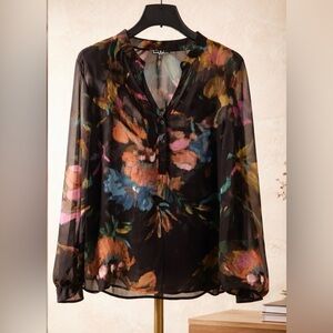 Nicole Miller Multicolor Sheer Floral Blouse